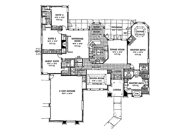 House Design - Floor Plan - Main Floor for Mediterranean House Plan #1007-6 - 4 bed, 3 bath