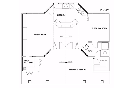 Floor Plan - Main Floor for Craftsman House Plan #8-126 - 1 bed, 1 bath
