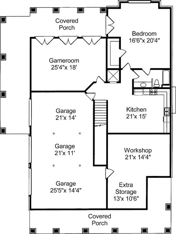Architectural House Design - Southern Floor Plan - Lower Floor Plan #37-265