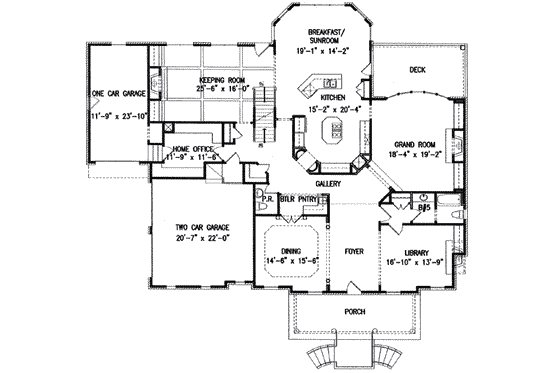 Floor Plan - Main Floor for Colonial House Plan #54-121 - 4 bed, 5.5 bath