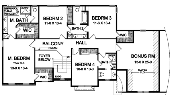 House Design - Classical Floor Plan - Upper Floor Plan #328-333