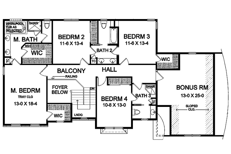 Architectural House Design - Floor Plan - Upper Floor for Classical House Plan #328-333 - 4 bed, 3.5 bath