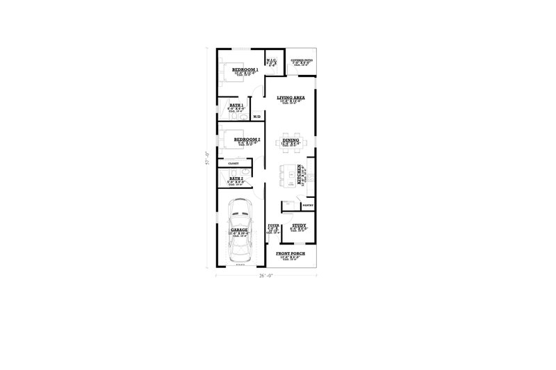 House Plan Design - Floor Plan - Main Floor for Craftsman House Plan #1112-8 - 2 bed, 2 bath
