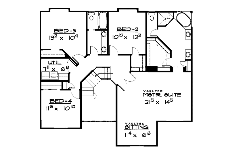 Architectural House Design - Floor Plan - Upper Floor for Country House Plan #308-247 - 4 bed, 2 bath