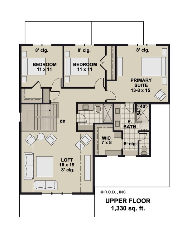 House Blueprint - Bungalow Floor Plan - Upper Floor Plan #51-1355