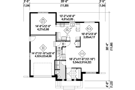 Floor Plan - Main Floor for European House Plan #25-4866 - 3 bed, 1 bath