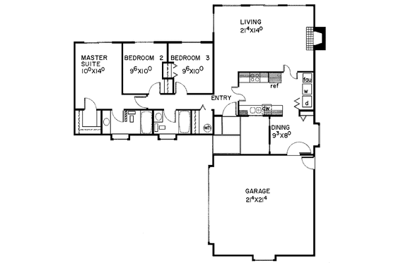 Floor Plan - Main Floor for Ranch House Plan #60-742 - 3 bed, 2 bath