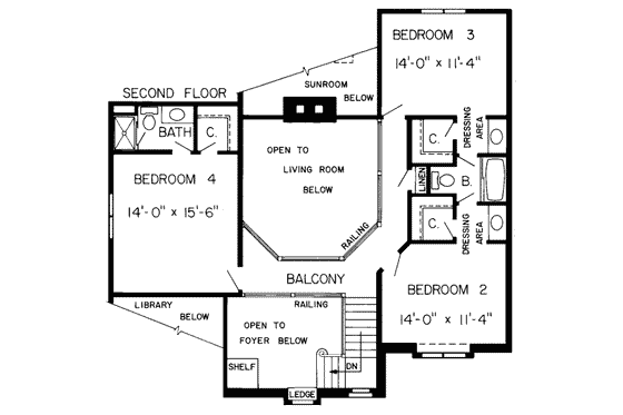 Floor Plan - Upper Floor for Traditional House Plan #312-170 - 4 bed, 3.5 bath