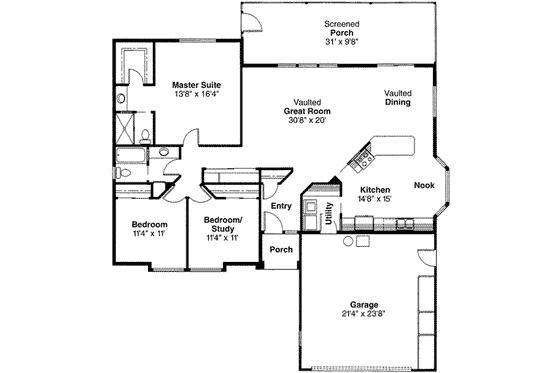 Floor Plan - Main Floor for Mediterranean House Plan #124-232 - 3 bed, 2 bath
