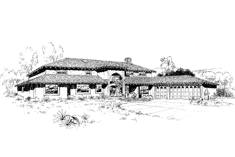 Home Plan - Exterior - Front Elevation 3 for Adobe / Southwestern House Plan #60-967 - 3 bed, 3 bath