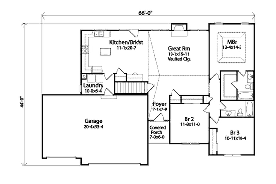Floor Plan - Main Floor for Ranch House Plan #22-526 - 3 bed, 2 bath