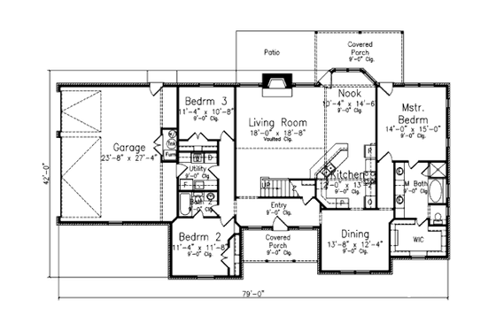 Floor Plan - Main Floor for Southern House Plan #52-211 - 3 bed, 2.5 bath