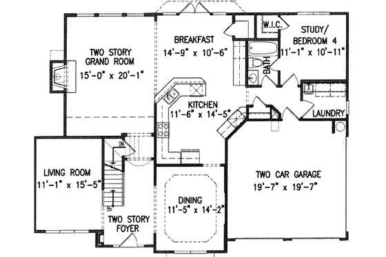 Floor Plan - Main Floor for Southern House Plan #54-158 - 4 bed, 3 bath