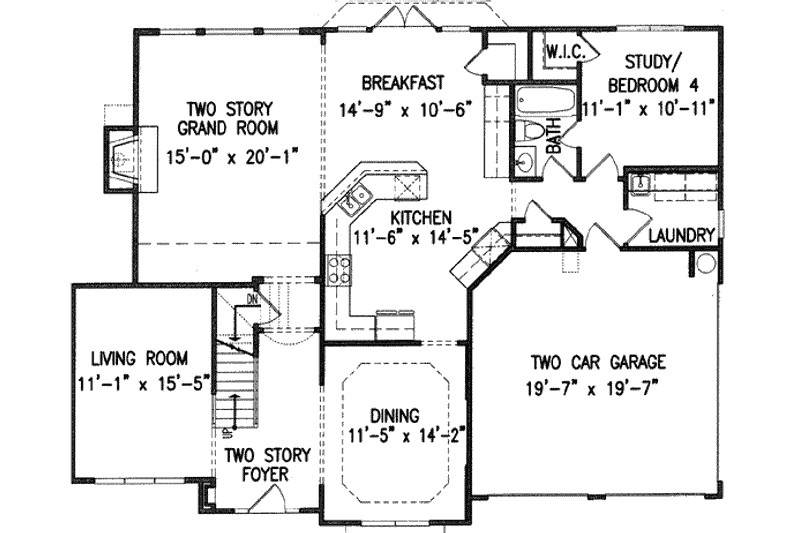 Dream House Plan - Floor Plan - Main Floor for Southern House Plan #54-158 - 4 bed, 3 bath