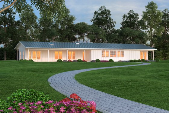 Exterior - Rear Elevation for Ranch House Plan #888-9 - 3 bed, 3.5 bath