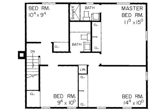 Floor Plan - Upper Floor for Country House Plan #72-572 - 4 bed, 2.5 bath