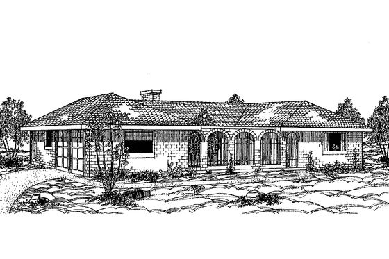 Exterior - Front Elevation 3 for Mediterranean House Plan #60-866 - 2 bed, 2 bath