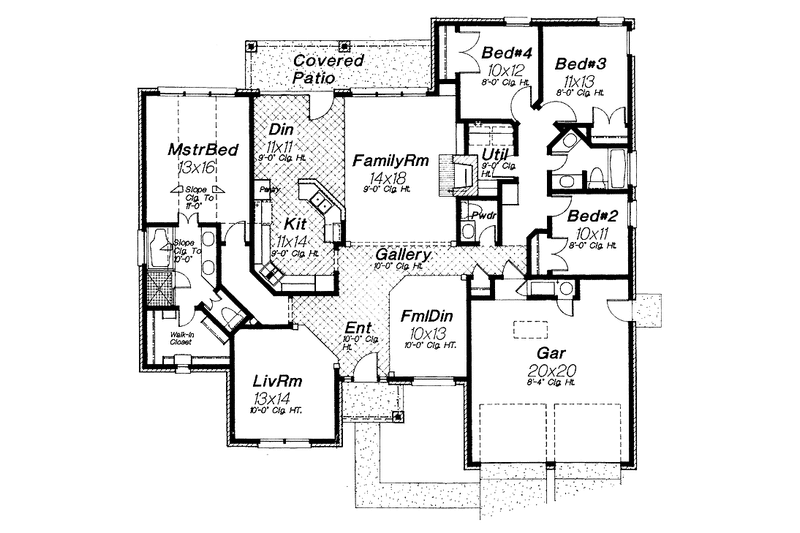 House Blueprint - Floor Plan - Main Floor for Ranch House Plan #310-1003 - 4 bed, 2.5 bath