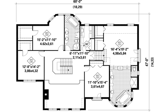 Floor Plan - Upper Floor for European House Plan #25-4675 - 4 bed, 2 bath