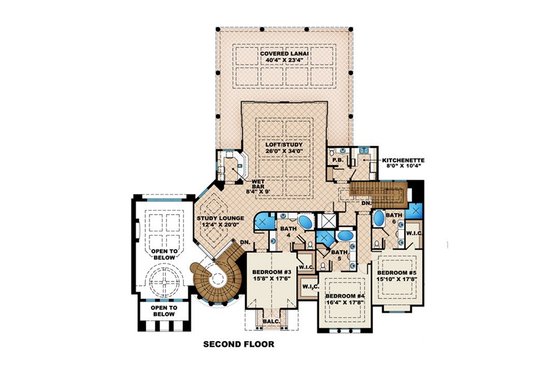 Floor Plan - Upper Floor for Mediterranean House Plan #27-536 - 5 bed, 6.5 bath
