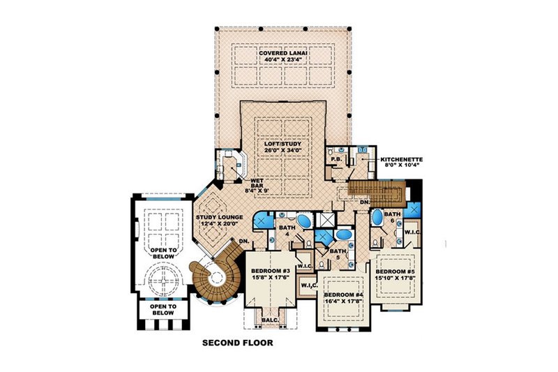 House Plan Design - Floor Plan - Upper Floor for Mediterranean House Plan #27-536 - 5 bed, 6.5 bath