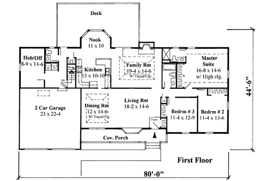 Floor Plan - Main Floor for Traditional House Plan #75-139 - 3 bed, 2.5 bath
