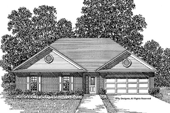 Exterior - Front Elevation 3 for Ranch House Plan #56-658 - 3 bed, 2 bath