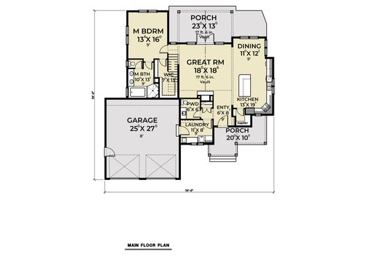 Floor Plan - Main Floor for Craftsman House Plan #1070-13 - 4 bed, 2.5 bath