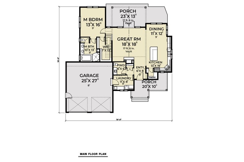 Home Plan - Floor Plan - Main Floor for Craftsman House Plan #1070-13 - 4 bed, 2.5 bath