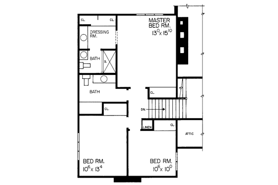Floor Plan - Upper Floor for Tudor House Plan #72-714 - 4 bed, 3 bath