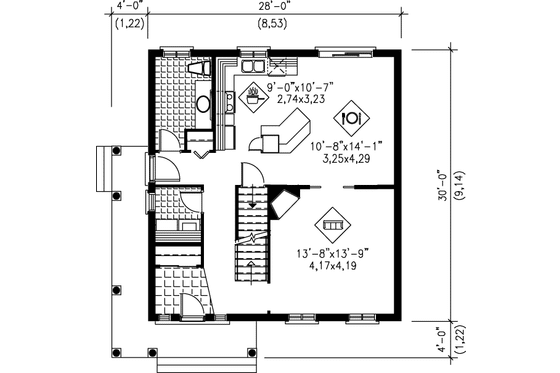 Floor Plan - Main Floor for Traditional House Plan #25-2213 - 3 bed, 1.5 bath