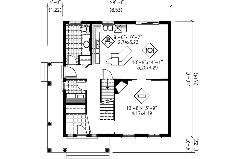 House Plan Design - Floor Plan - Main Floor for Traditional House Plan #25-2213 - 3 bed, 1.5 bath