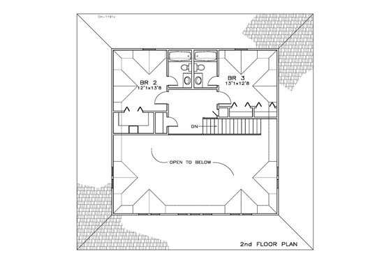 Floor Plan - Upper Floor for Southern House Plan #8-157 - 3 bed, 3.5 bath