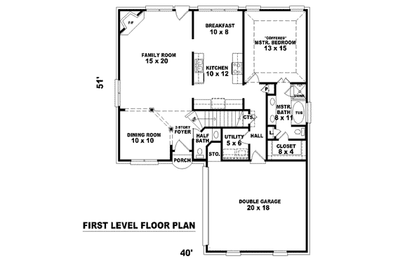 Floor Plan - Main Floor for Traditional House Plan #81-1389 - 3 bed, 2.5 bath