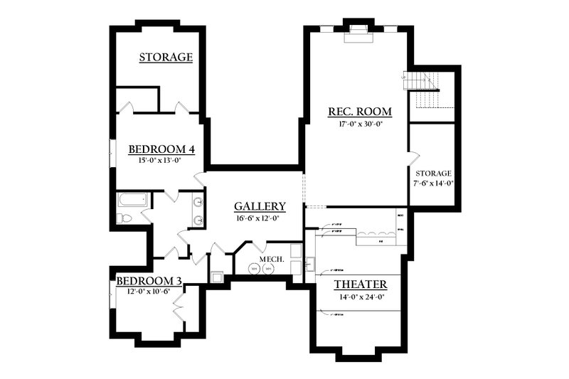 Architectural House Design - Floor Plan - Lower Floor for Country House Plan #937-6 - 4 bed, 3 bath