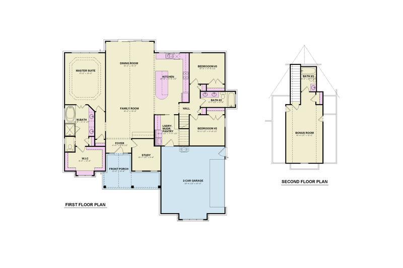 House Blueprint - Floor Plan - Main Floor for Farmhouse House Plan #54-681 - 3 bed, 3 bath