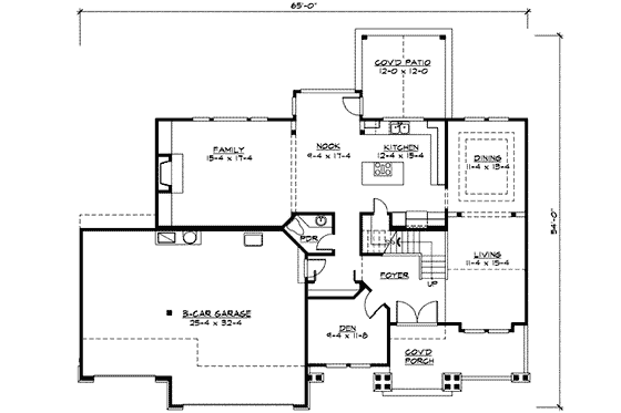 Floor Plan - Main Floor for Craftsman House Plan #132-135 - 3 bed, 2.5 bath