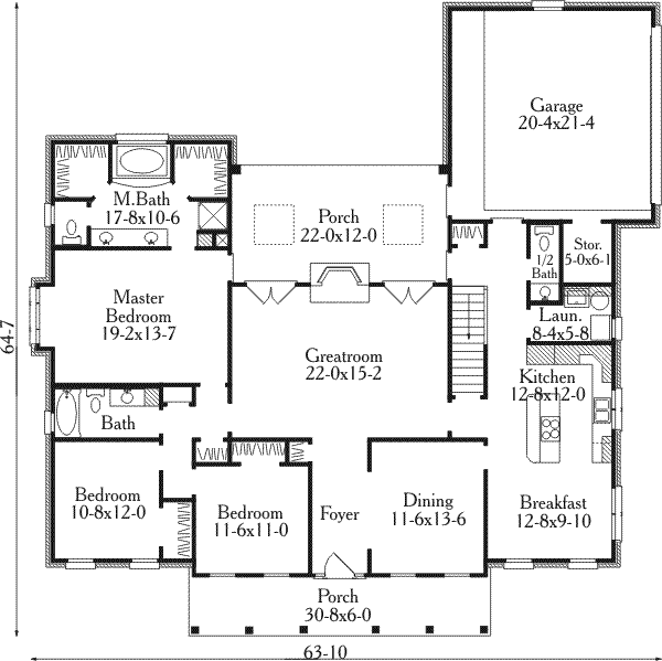 Home Plan - Southern Floor Plan - Main Floor Plan #406-189