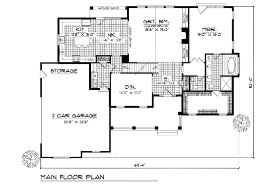 Floor Plan - Main Floor for Country House Plan #70-405 - 3 bed, 2.5 bath