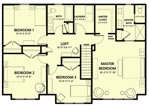 Home Plan - Floor Plan - Upper Floor for Farmhouse House Plan #1123-3 - 4 bed, 2.5 bath