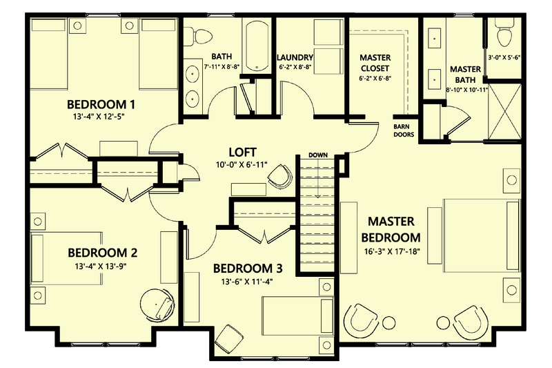 Home Plan - Floor Plan - Upper Floor for Farmhouse House Plan #1123-3 - 4 bed, 2.5 bath