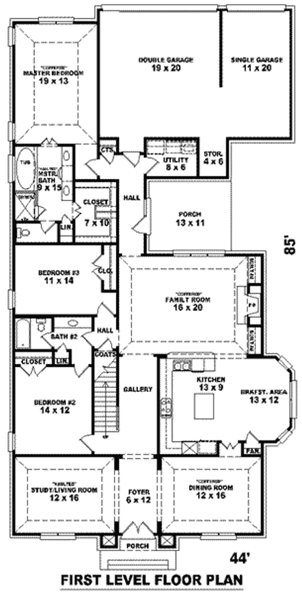 Floor Plan - Main Floor for European House Plan #81-1274 - 4 bed, 3 bath