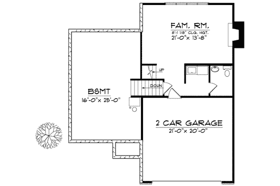 Floor Plan - Lower Floor for Traditional House Plan #70-598 - 3 bed, 2.5 bath
