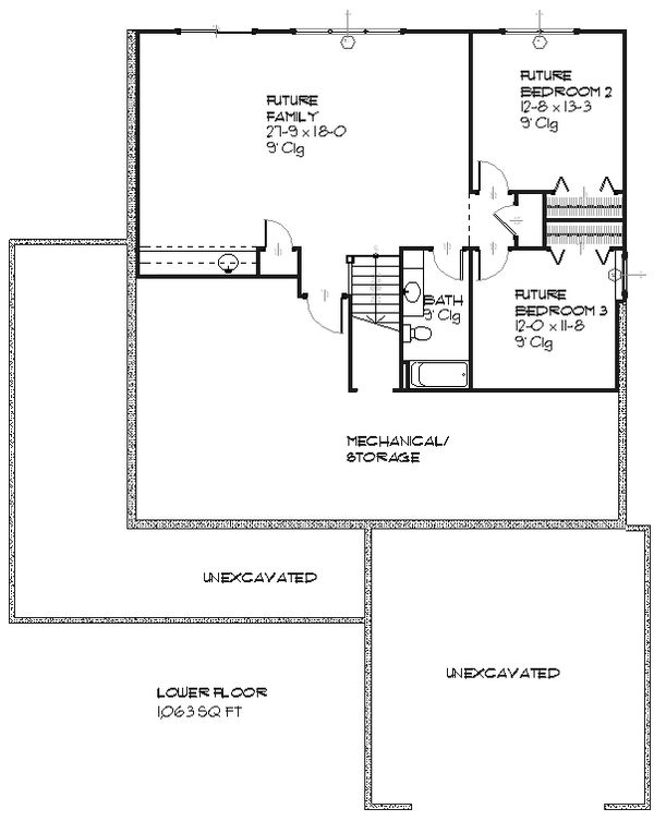 Bungalow style house plan, Craftsman design, lower level floor plan