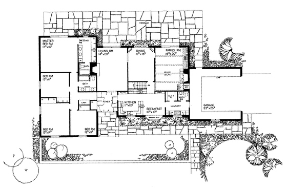Floor Plan - Main Floor for Ranch House Plan #72-594 - 4 bed, 2.5 bath