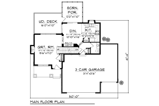 Floor Plan - Main Floor for Bungalow House Plan #70-973 - 3 bed, 2.5 bath