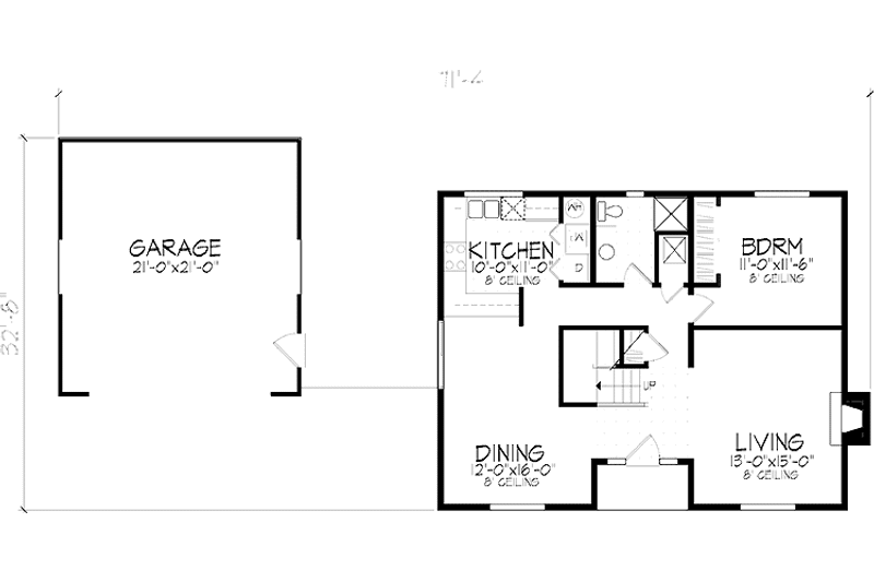 Home Plan - Floor Plan - Main Floor for Colonial House Plan #320-1343 - 3 bed, 2 bath