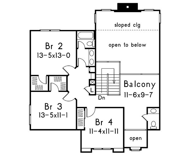 Architectural House Design - European Floor Plan - Upper Floor Plan #57-116