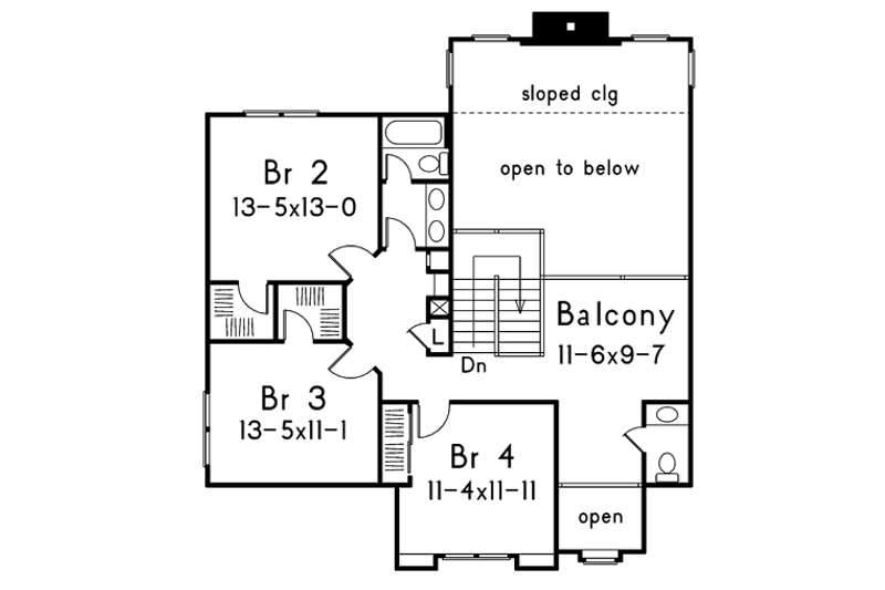 Architectural House Design - Floor Plan - Upper Floor for European House Plan #57-116 - 4 bed, 4 bath