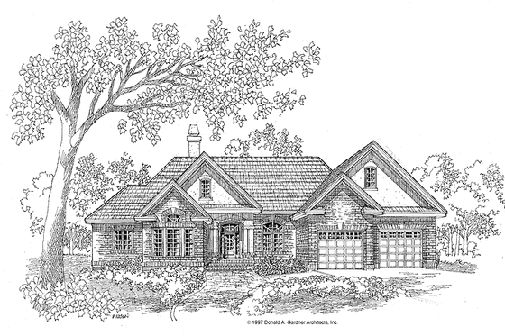 Exterior - Front Elevation 3 for Ranch House Plan #929-301 - 4 bed, 2.5 bath